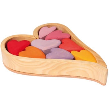 Grimms Rosarote Herzen Holzbausteine aus Lindenholz 13-teilig, bunt lasiert
