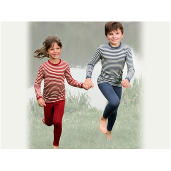 Body Maniche Lunghe Engel Natur Per Bambini - Lana Vergine Biologica E Seta, Termoregolante, GOTS, Colore Ghiaccio/Blu Marino 50-56