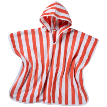 Badeponcho mit Kapuze Bio-Baumwolle koralle-weiß