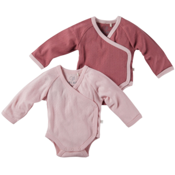 Baby Wickelbody Langarm Bio-Baumwolle 2er Set rosa-beere