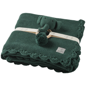 Babydecke Bio-Baumwolle mit Muschelkante und Rassel - limitiert, grün
