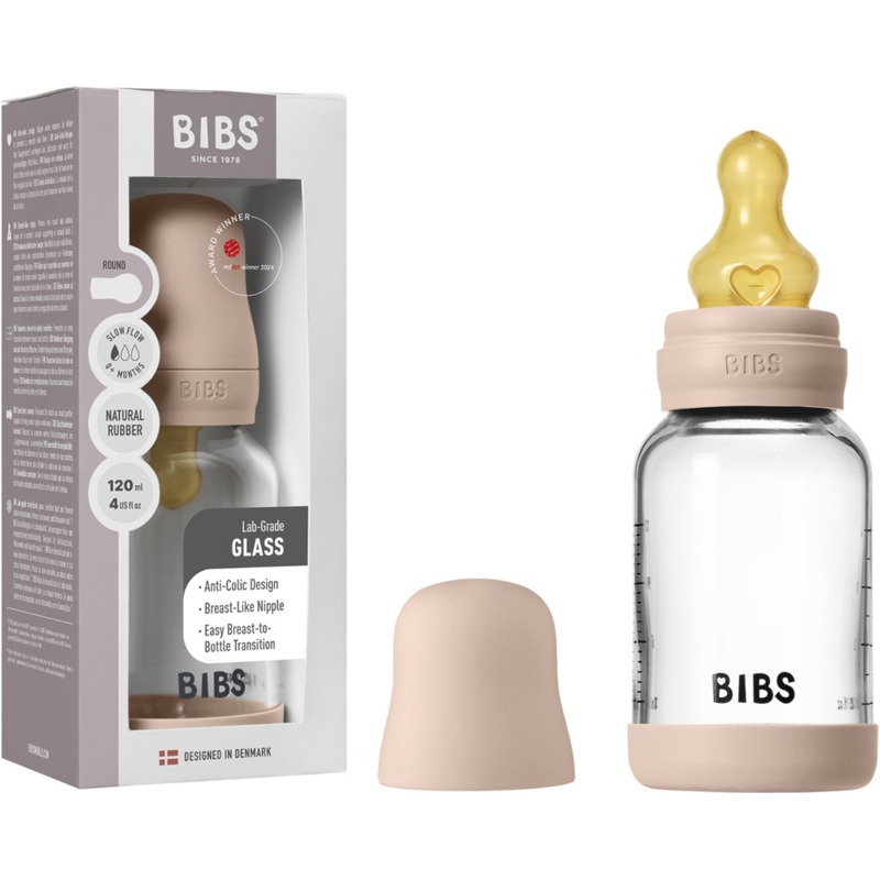 BIBS Babyflasche aus Glas im Komplett-Set Blush, 120 ml