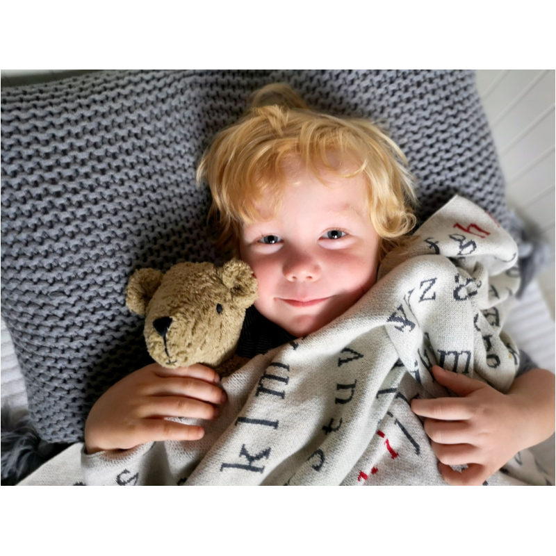 HANS NATUR Kinder Kuscheldecke Bio-Baumwolle, ABC, Maße 130 x 170 cm
